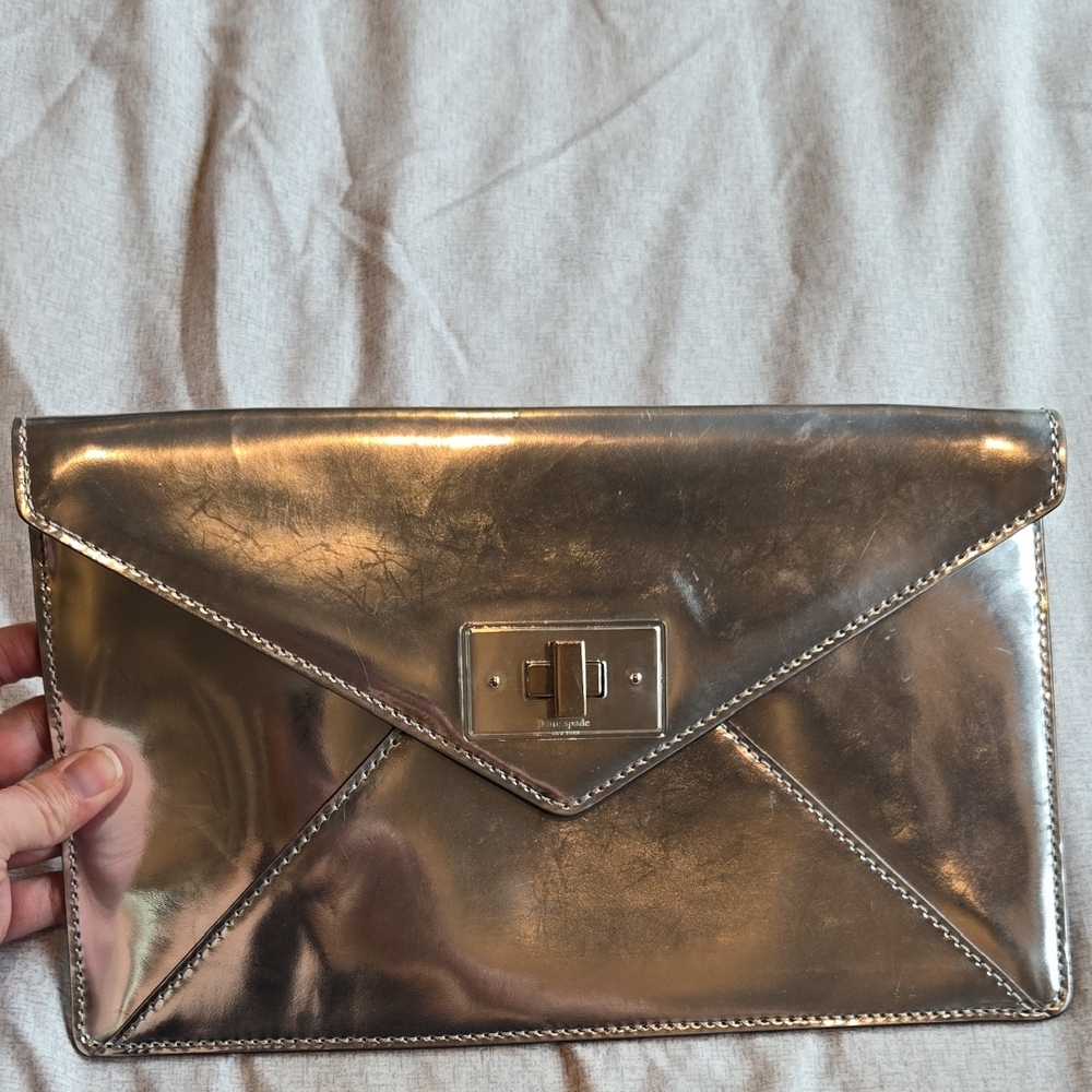 Kate Spade Silver Patent Leather Envelope Clutch